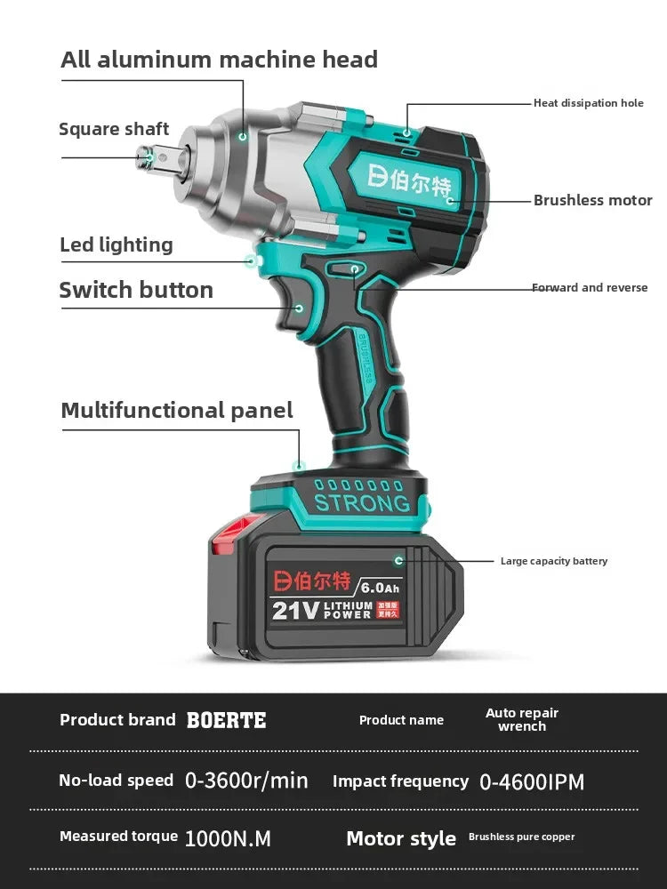 110V/220V Heavy Duty Brushless Electric Impact Wrench High Torque Power Tool for Auto Repair with Charger EA