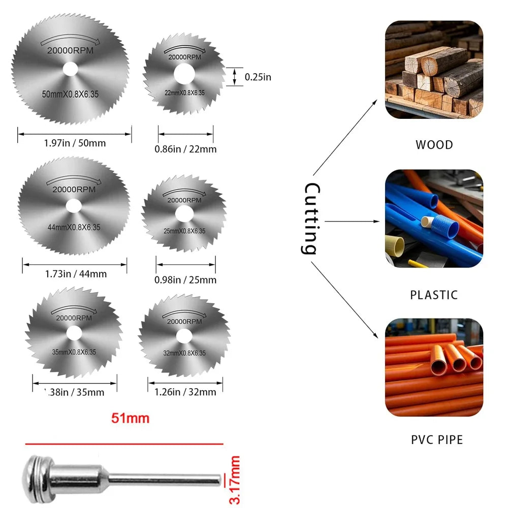 31pc Cutting Discs HSS Circular Saw Mini Drill Rotary Tool Multi-Size Blades for Cutting Metal, Wood, Stone, PVC