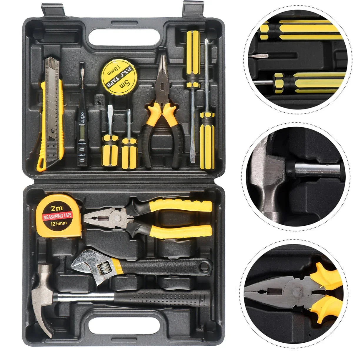 8/9/12/13pcs Household Hand Tool Set, Home Repair Tool Box with Screwdrivers, Hammer, Scissors