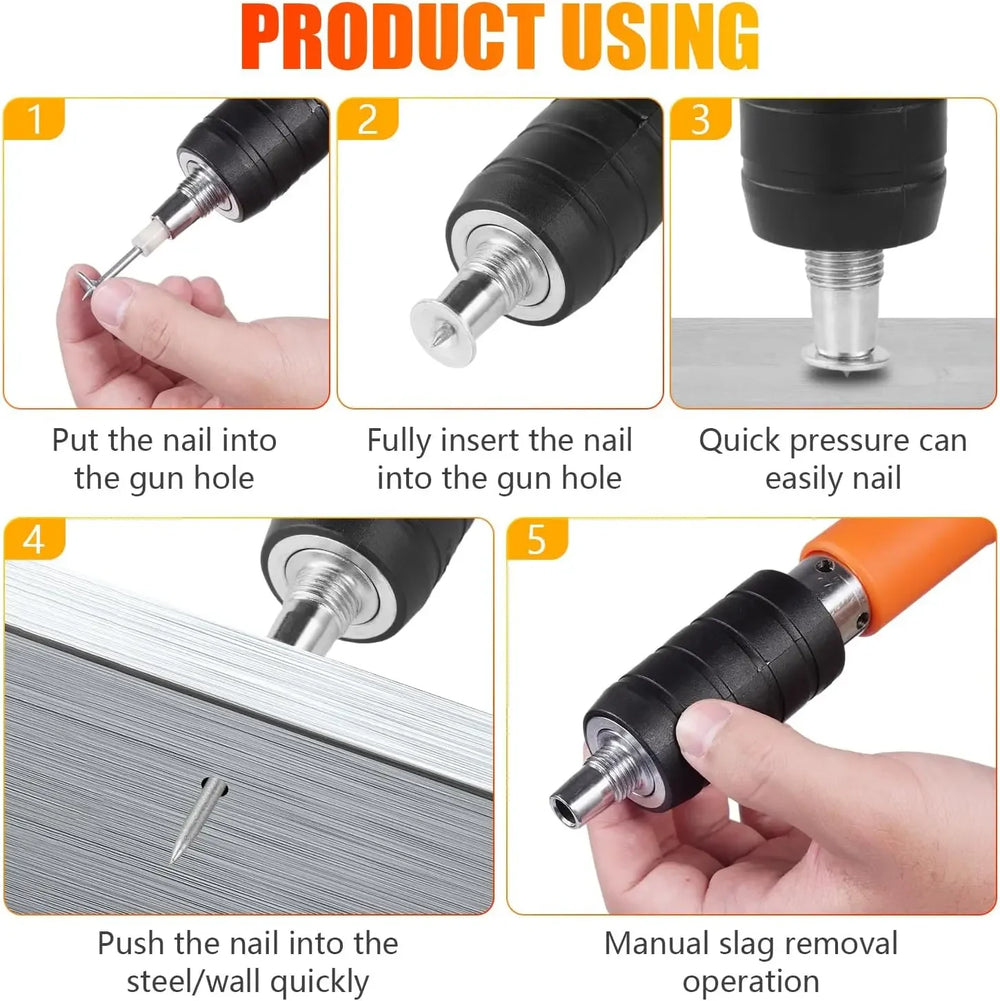 Manual Steel Nail Gun with 100 Nails Mini 5 Gears Power Adjustable Wall Rivet Gun Portable Concrete Blaster Nail Upholstery Tool