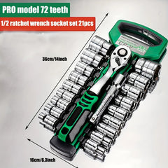 72 Tooth 12 Piece Ratchet Wrench Socket Set 1/4 "-3/8" -1/2 "Metric Set Automotive Maintenance and Household Tools Set