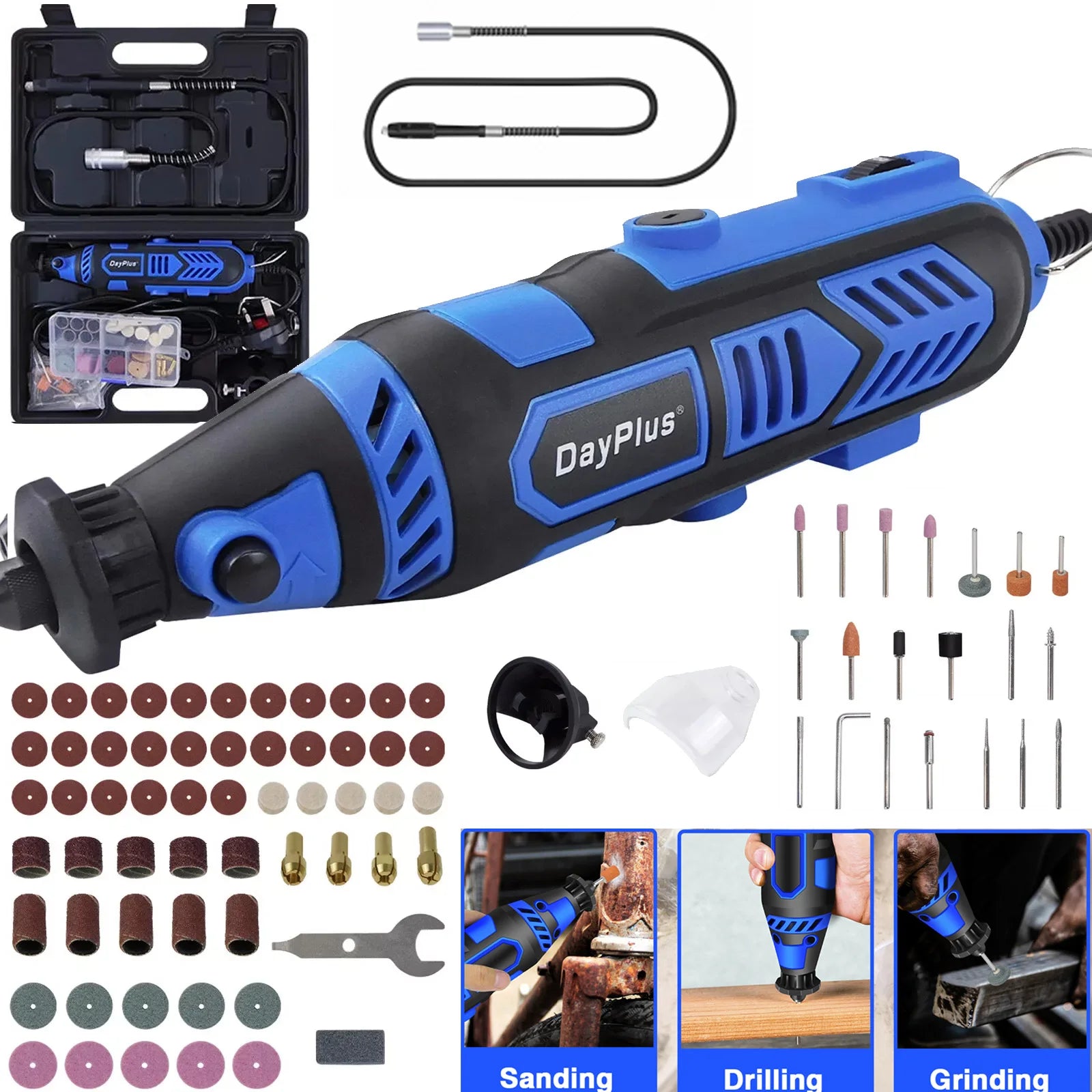 DayPlus 135W Rotary Tool Kit with 80pcs Accessories & Storage Case, 6 Speeds Electric Multi-Tool for Crafting DIY Projects