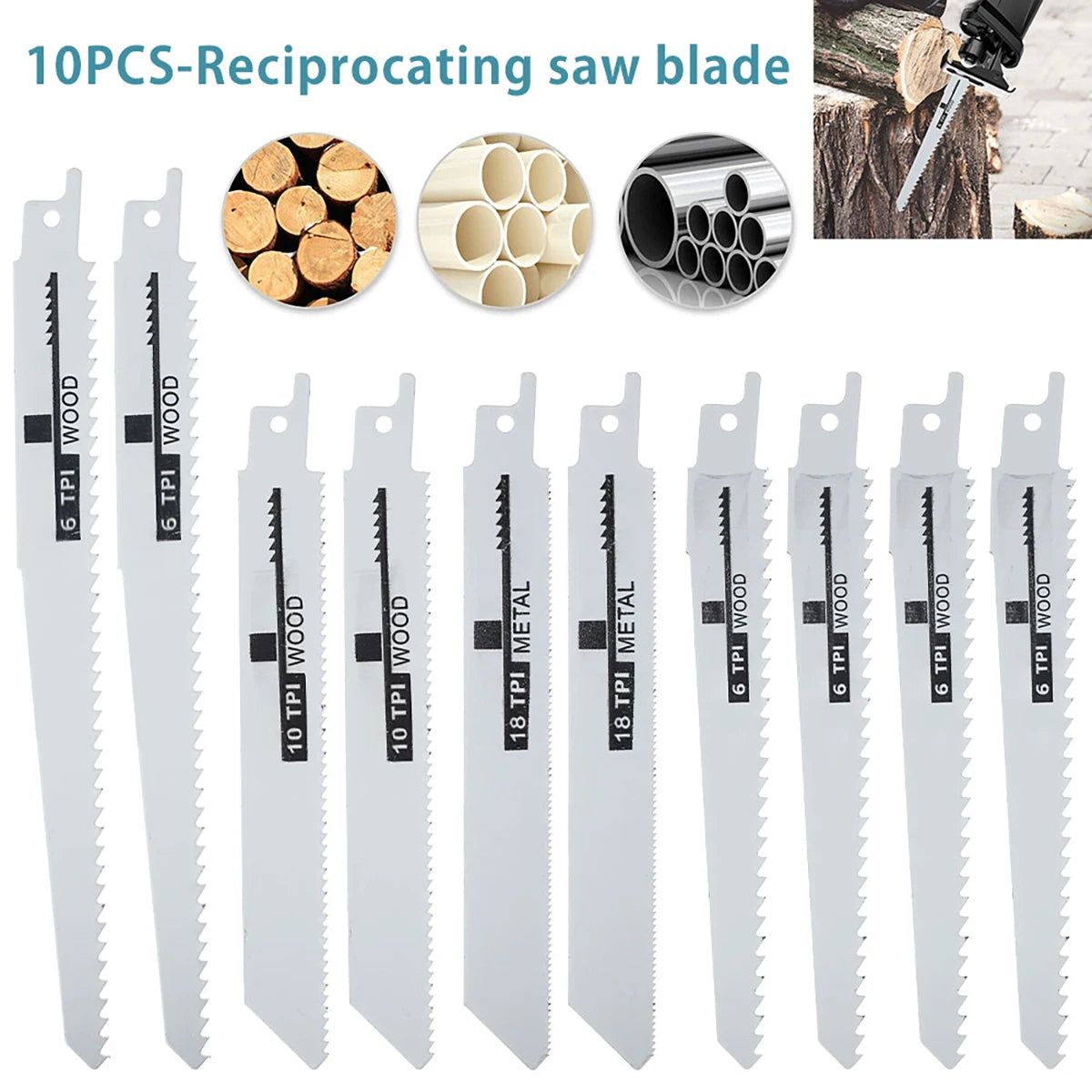 10Pcs Reciprocating Saw Blades Saber Saw Multi For Wood Metal Plastic