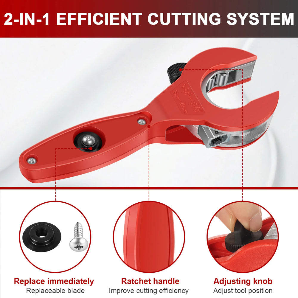 Ratcheting Pipe Cutter Tool Ratchet Type Tube Pipe Cutter Fast Tube Cutting Tool for Cutting 5/16 to 1 1/8 Inches PVC Stainless