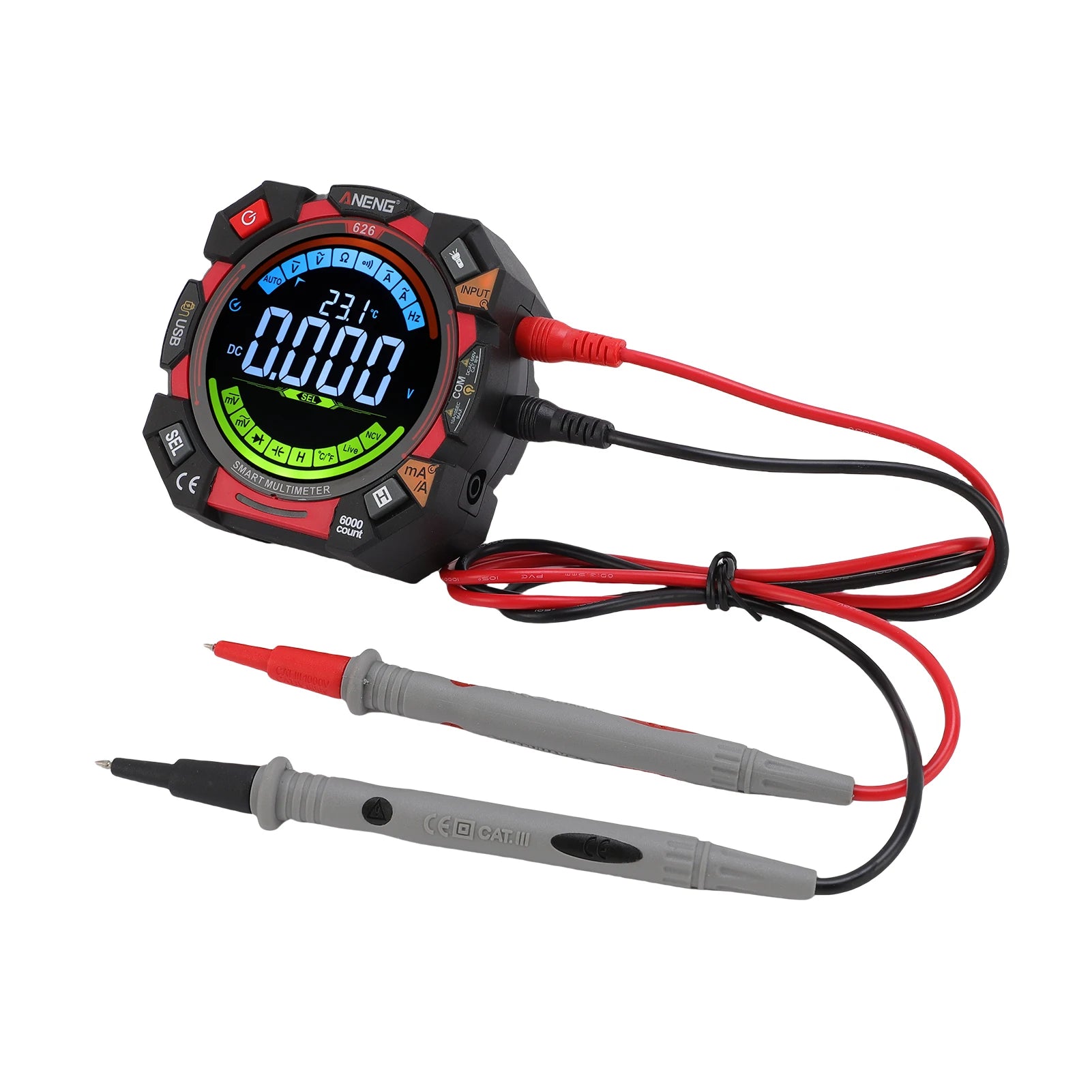 Digital Multimeter 6000Counts NCV Voltage Tester with VA Backlit LCD Data Hold Capacitance Temperature Frequency Duty Cycle Test