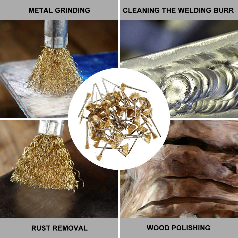 60 Pcs Dremel Accessories Wheel Brass Brush Rust Removal Stainle Wire Steel Tool For Working Polishing Rotary Voiture Mini Drill