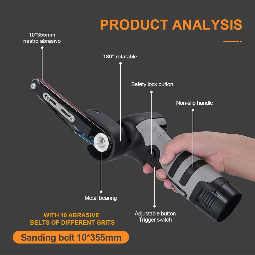 Portable Handheld Mini Polisher Cordless Belt Sander Angle Grinder for DIY Projects, Car Detailing & Household Repairs
