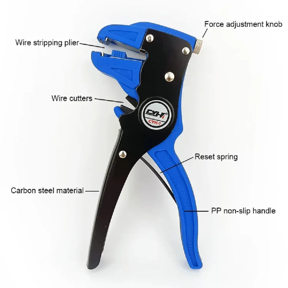Wire Stripper & Flat Wire Cutter Plier, 0.2–6mm Adjustable Length, Professional Electrician Tool