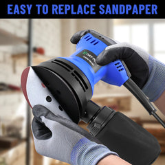DayPlus 300W Random Orbital Sander with 15pcs Sandpaper & Dust Bag, 6 Speeds 125mm Sanding Machine for Wood Metal Polishing