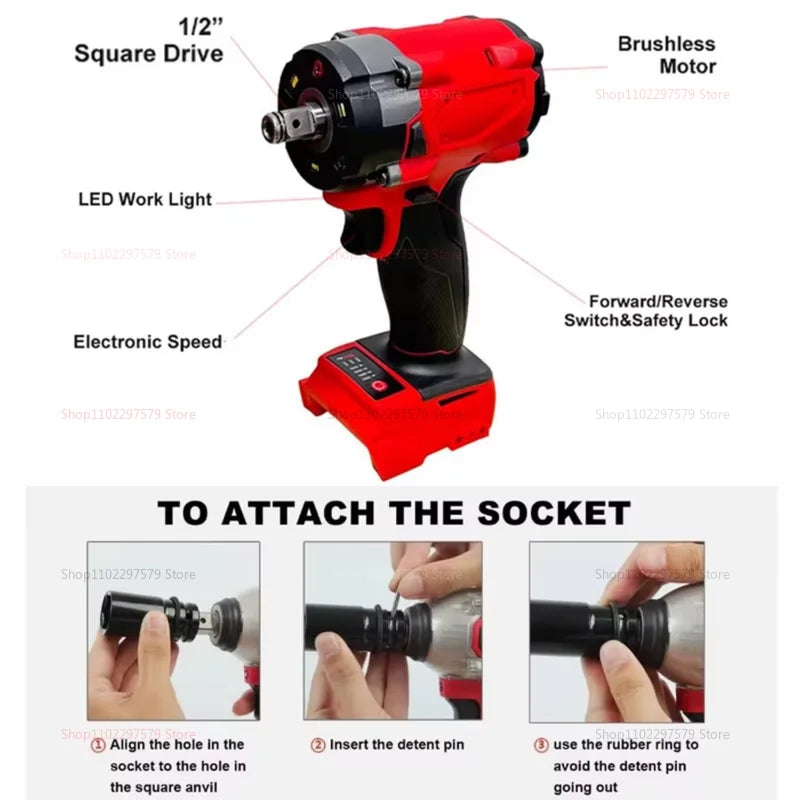 Wireless Brushless Electric Wrench 18V Impact Driver for Truck Car Repair Rechargeable Power Tool No Battery Included