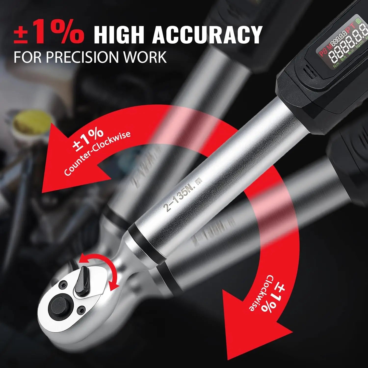 Digital Torque Wrench Set with 3/8-inch Drive, ±1% Accuracy, Suitable for Automotive and Bicycle Applications
