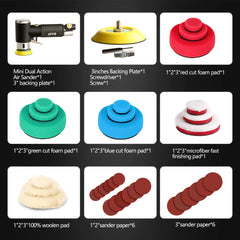 SPTA 1"/2"/3" Random Orbit Air Sander Machine Mini Pneumatic Polisher 15000RPM 3mm Orbit for Car Sanding Buffering Grinding