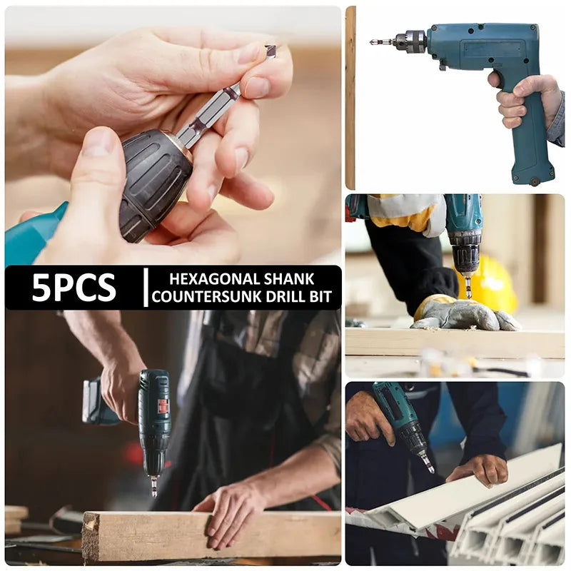 Metal Drills Five Blade Chamfering Machine Hexagonal Handle Drill Bit Woodworking Drilling Special Drill Bit Tool Parts Bit Set