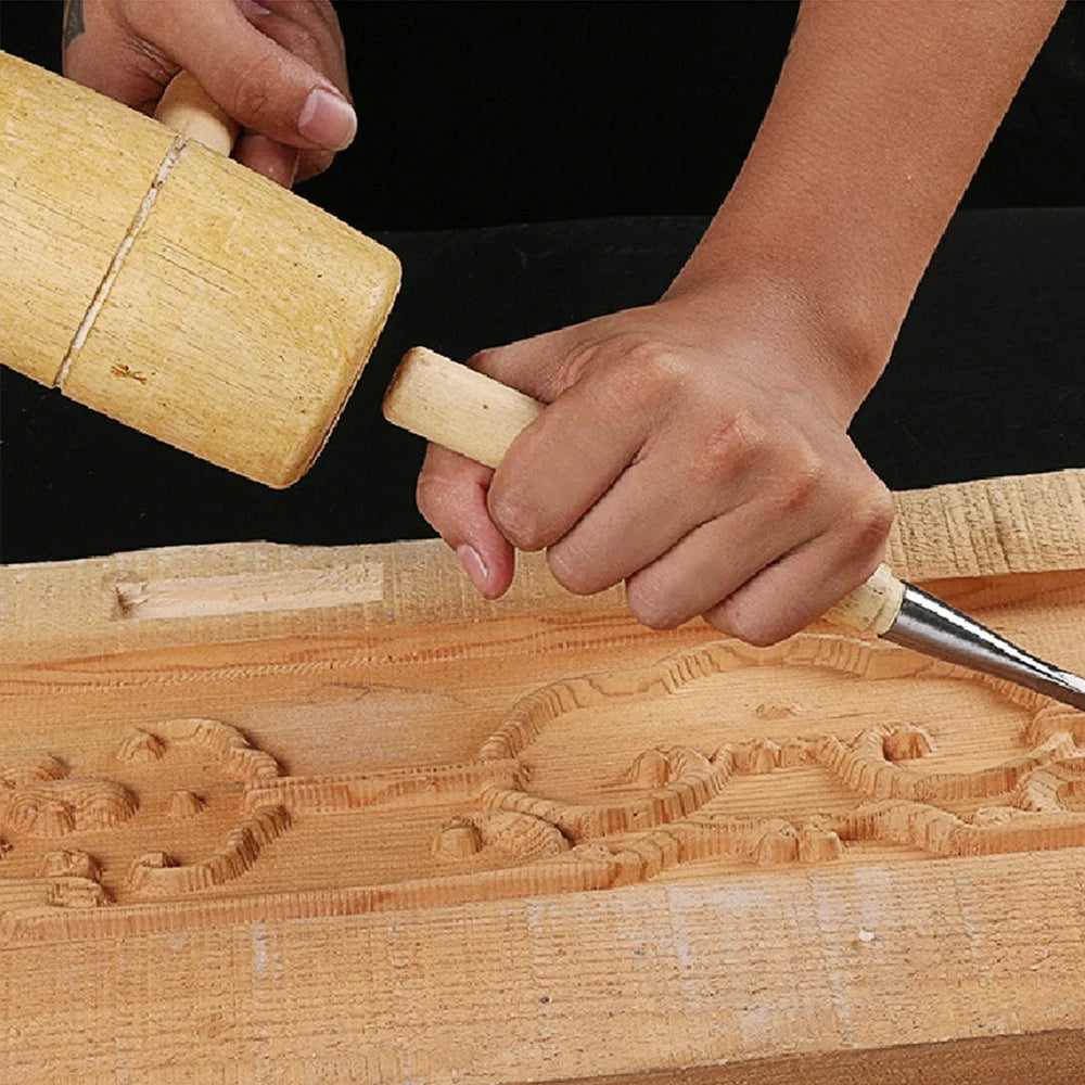 Wooden Hammer Round Head Leathercraft Wood Mallet Carpentry Hand Hammer for DIY Handicraft Woodworking Tool