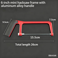6 Inch Aluminum Alloy Hacksaw Frame Mini Hand Saw for Wood Metal Cutting DIY Woodworking Model Making Durable Tool