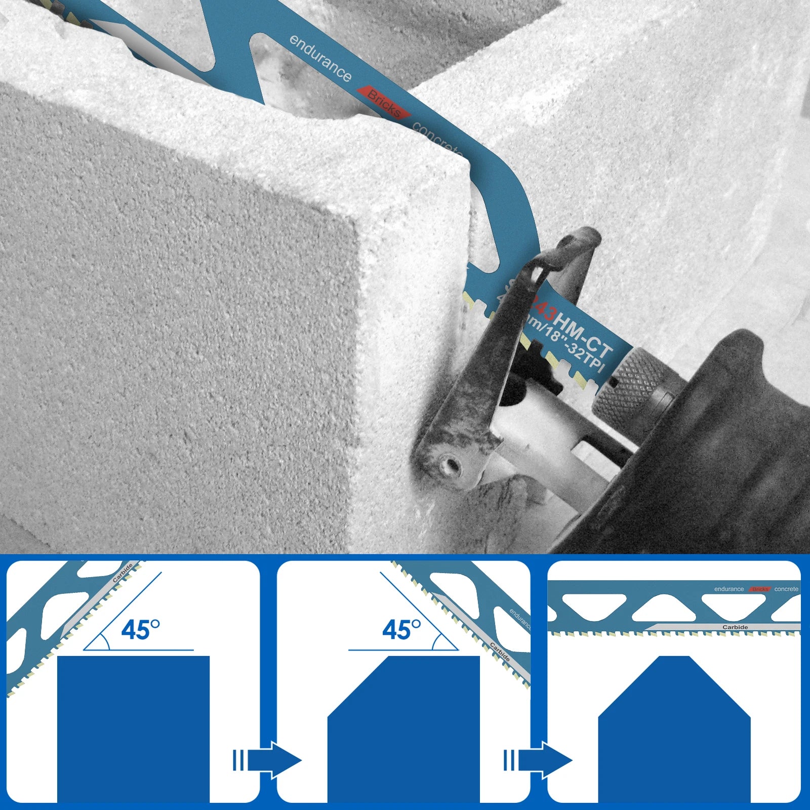 Reciprocating Saw Blade 10/12/18/20in Hard Alloy Saber Saw Aerated Cement Bricks Concrete Stone Demolition Cutting Tools