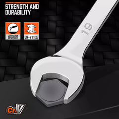 HORUSDY 12Pcs Metric Spanner Set, Ring Open Ended Spanners CRV Steel with Rack, 8-19mm