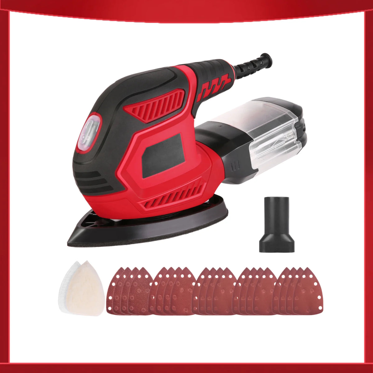 Detail Sander 1.6A 200W 14000 RPM Compact Sander Efficient Dust Collection System with 2pcs Polishing Pads 20pcs Sandpapers