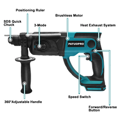 Brushless Cordless Electric Rotary Hammer 28mm 3 Functions Hammer Drill Househeld Power Tool For Makita 18V Battery(No Battery)