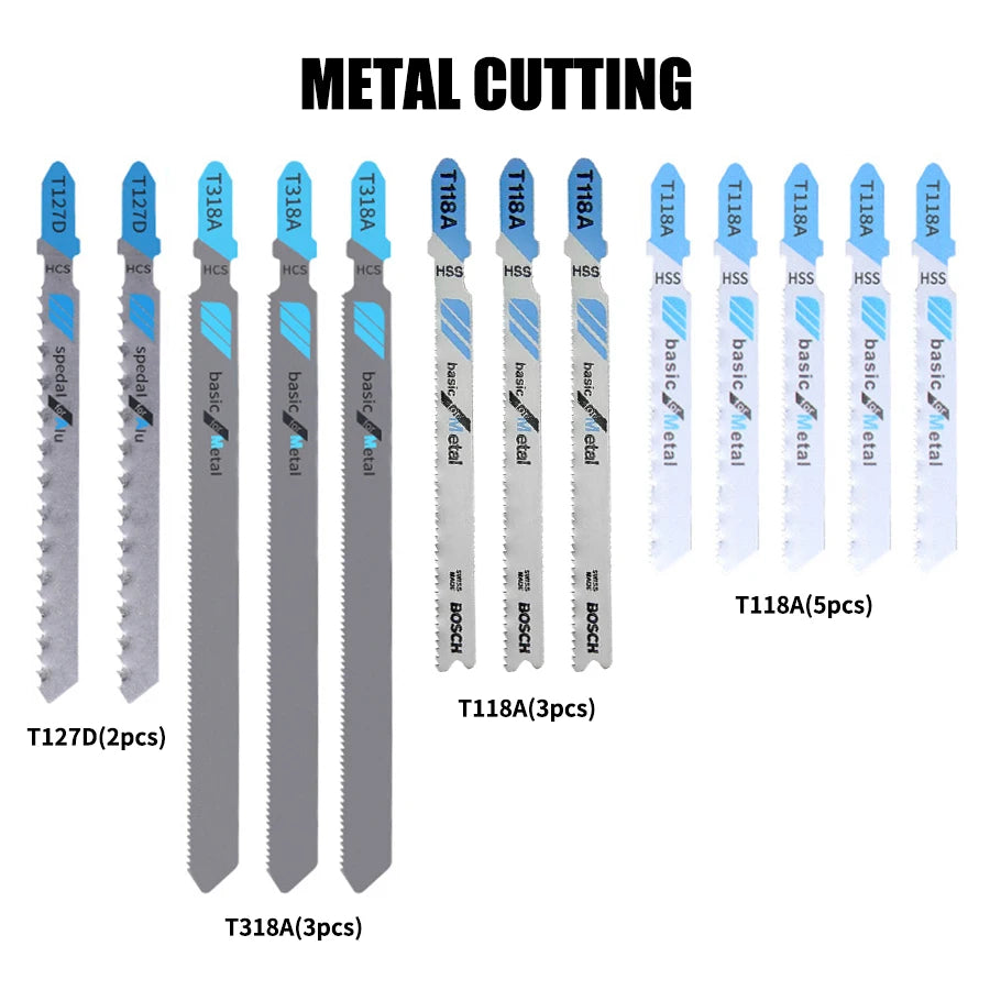 48 PCS Jigsaw Blades Set, T-Shaft HCS Assorted Blades for Fast Cutting, Straight Cutting Tools for Wood, PVC & Steel Pipe