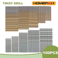 100PCS Twist Drill Bit Set 1-3mm Titanium Plated for Wood Metal Hand Electric Drill