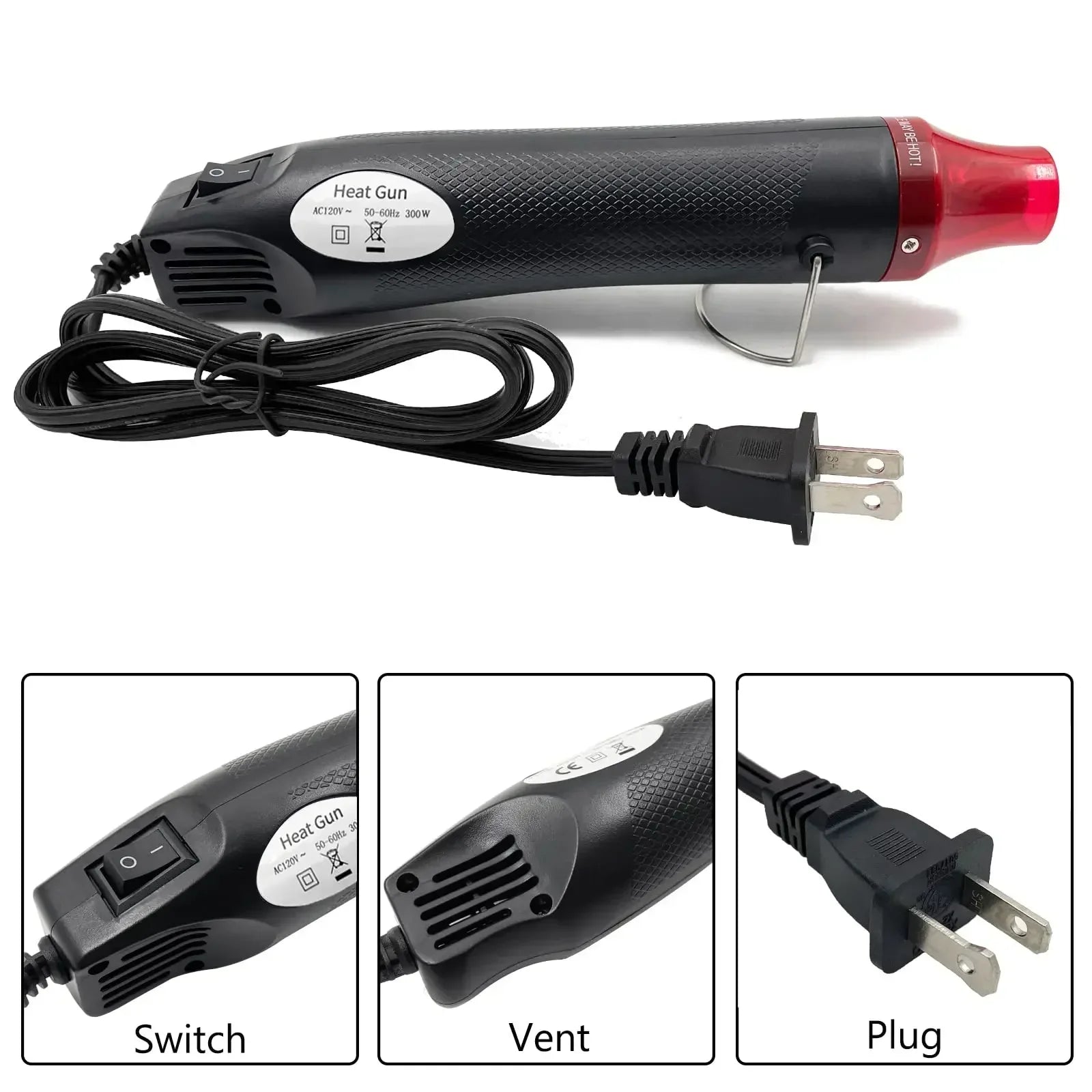 Heat Gun, Mini Hot Air Gun for DIY Crafts Portable Heat Air Gun Tool for Embossing Shrink Wrapping Drying Paint 220V/110V 300W