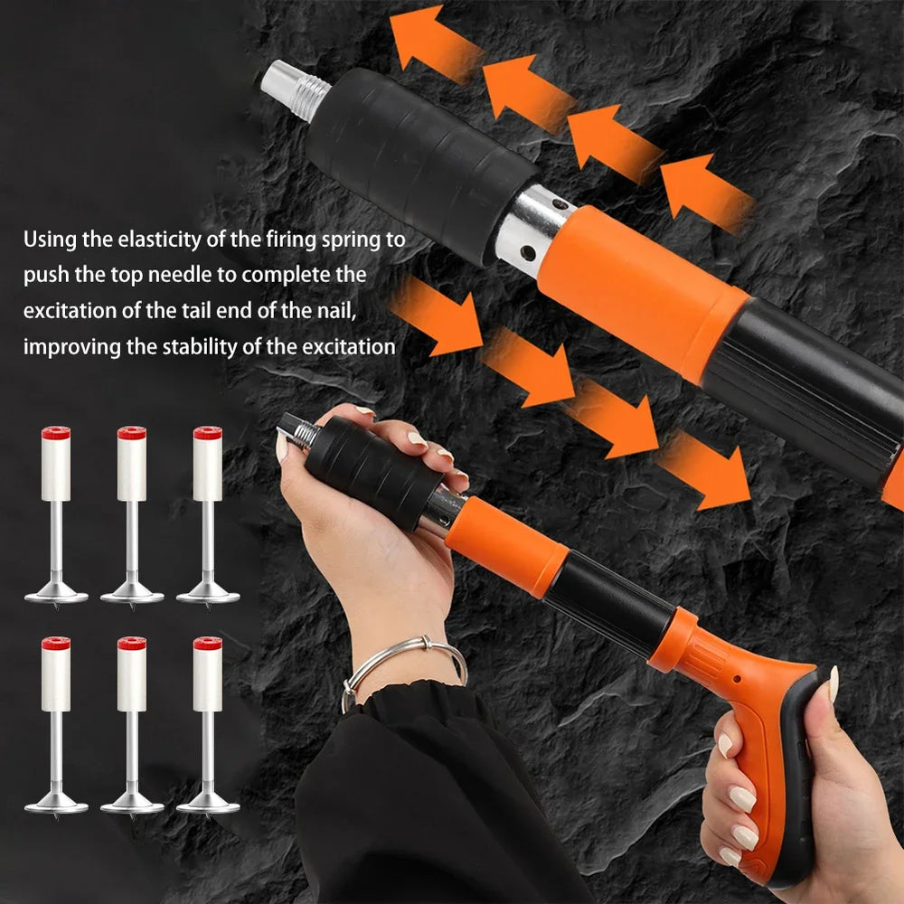 Manual Steel Nail Gun with 100 Nails Mini 5 Gears Power Adjustable Wall Rivet Gun Portable Concrete Blaster Nail Upholstery Tool