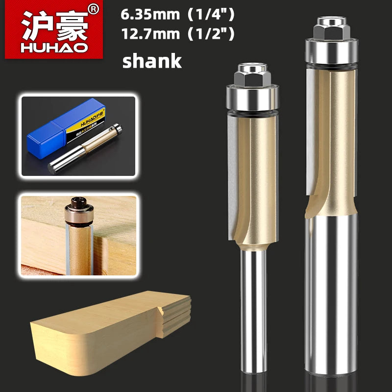 HUHAO Wood Router Bits Flush Trim Bit Top Bearing Carbide Milling Cutter Trimming Cutters Woodworking Tool Shank 1/2" 1/4 "