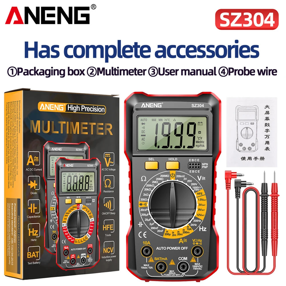 Digital Multimeter Multifunctional AC/DC Voltage Tester 2000 Counts Voltage Resistance Meter Handheld for Diode/Transistor Check