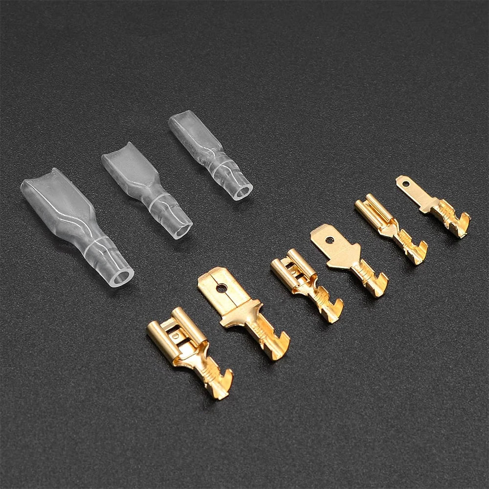 Wire Crimp Terminals Set 2.8/4.8/6.3mm Copper Male Female Wire Spade Connectors with Insulated Sleeve Electrical Conector Box
