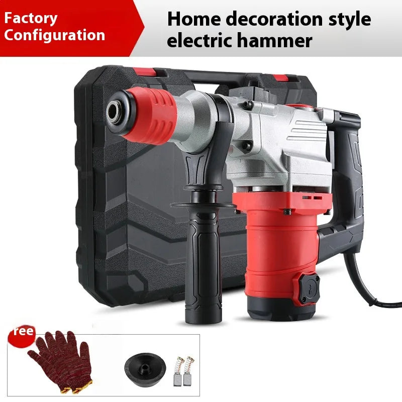 Including Chisels and Drill Bits with Case 220V Electric Hammer Drill Heavy Duty Rotary Hammer Drill, Copper Motor