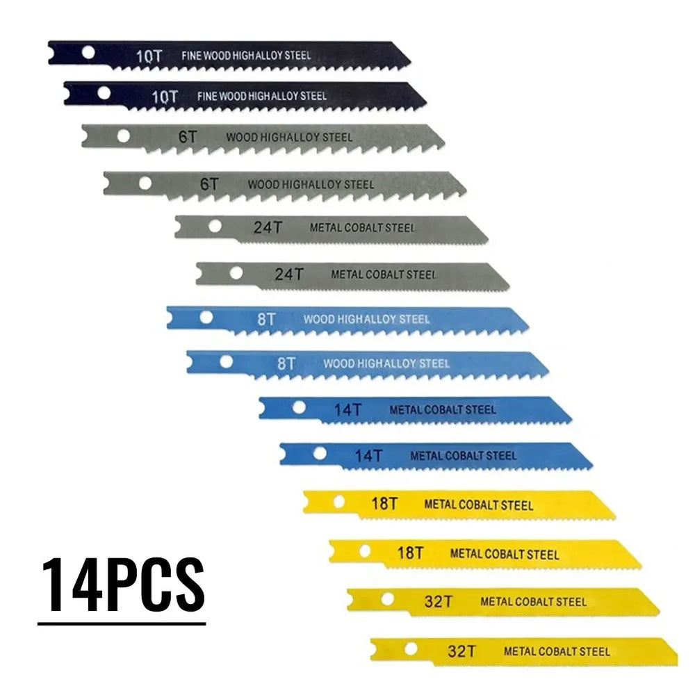14Pcs/set Jigsaw Blades Assorted U Fitting Jigsaw Blades Set For Wood PVC Plastic Aluminum Sheet Metals Cutting TOOL
