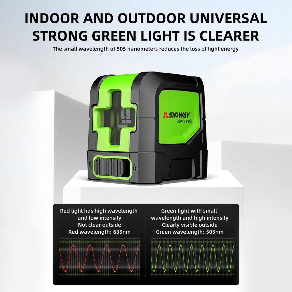 Laser Level 2 Lines Cross Green Level Laser Horizontal Vertical Nivel Laser 15m Dustproof Waterproof Self-Leveling Laser Level