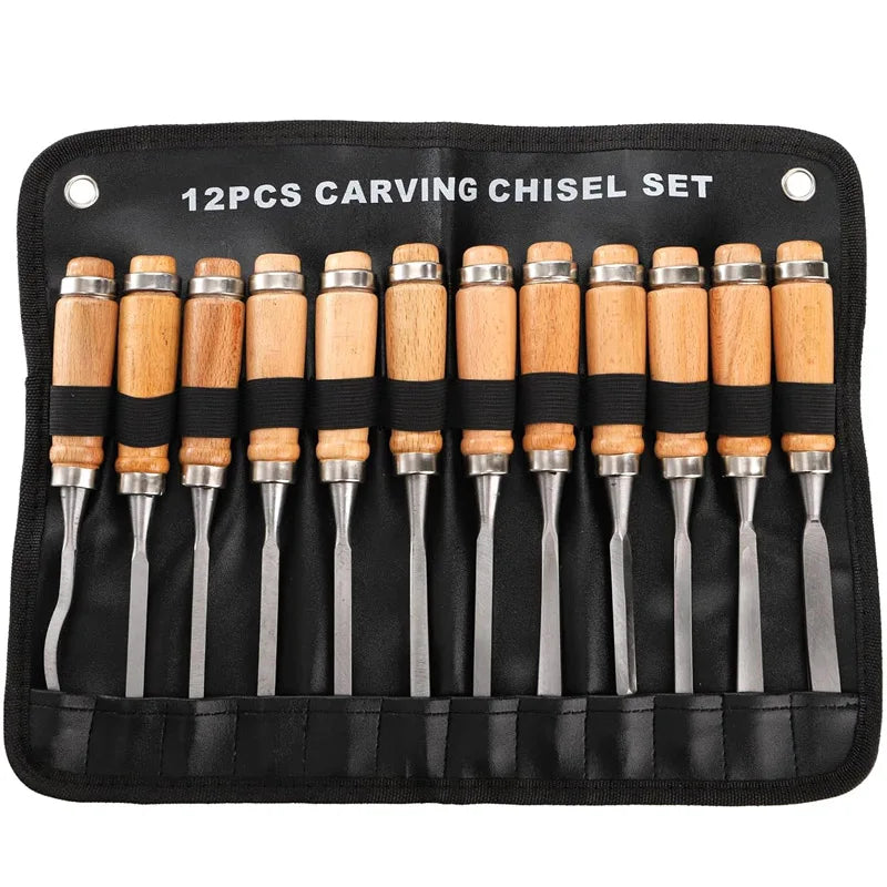 12 PCS Wood Carving Chisel Set Hand Tool Professional Woodworking Gouges Steel Consruction An Carpentry Tools for Woodworking