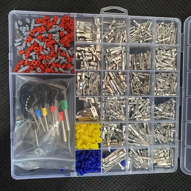 660pcs Car Electrical Wire Terminal Connectors Kit for Automotive Motorcycle, with Crimping Tool, Non-Insulated Plug Removal
