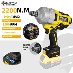 3/4inch Brushless Torque Impact Wrench 2200N for Heavy Industry Auto Repair HomeDiy Handheld Tool For Dewalt 20V Battery Pin