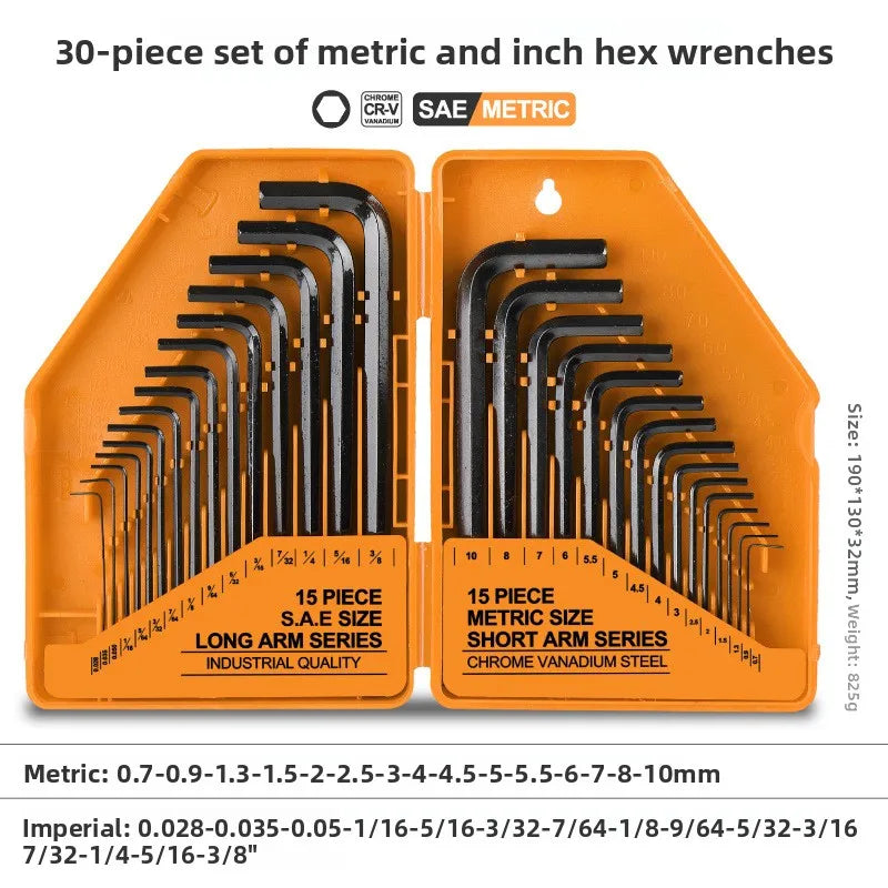 30 Piece Hex Key Set with Ball End Wrenches Metric and Imperial Allen Keys and Internal Hex Drivers for Mechanical Repair