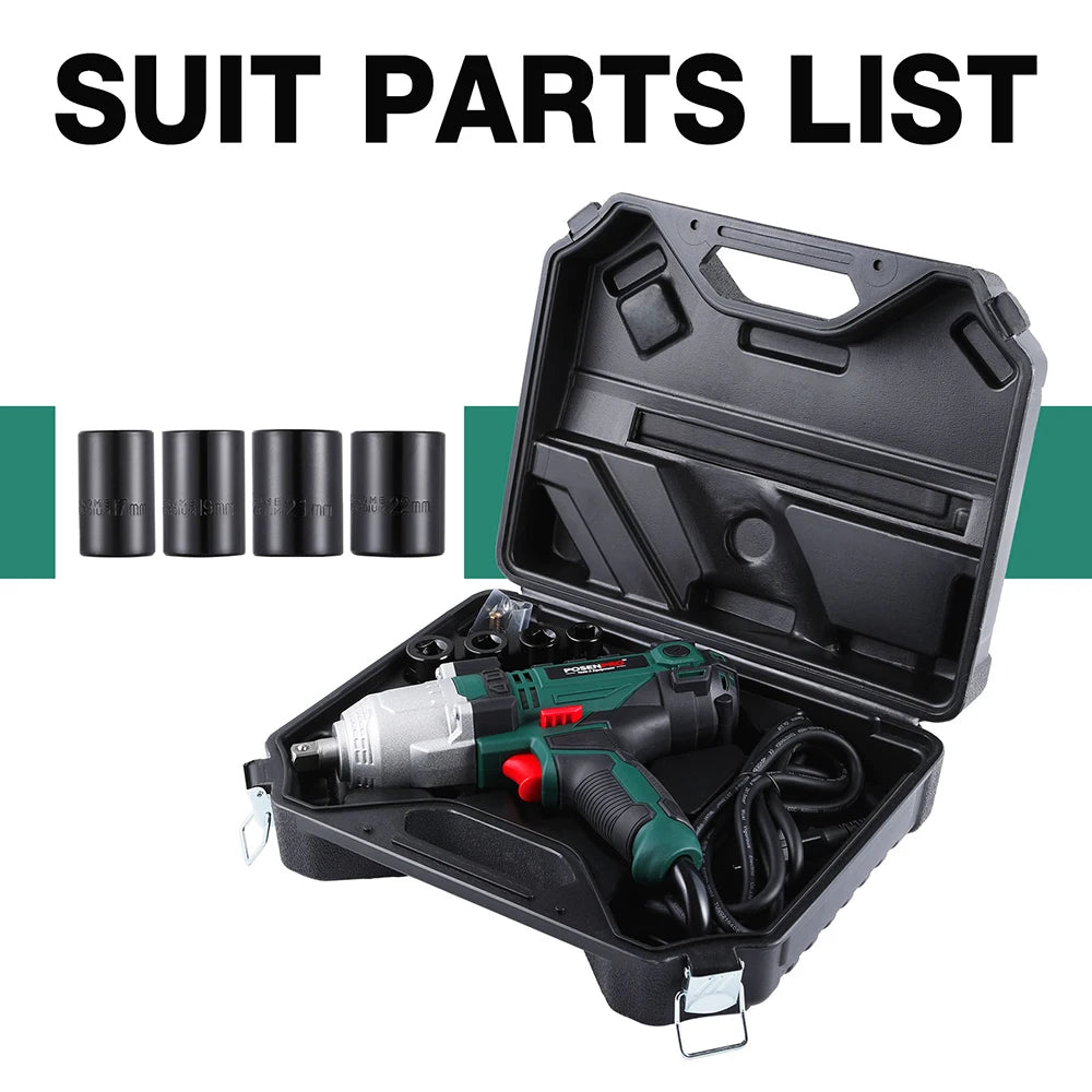 550W Electric Impact Wrench Max Torque 500Nm 1/2 Inch 2M Rubber Cable Car 4 SocketS Wrenches BMC Box AC Power Car Repair Tool