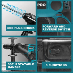 Brushless Cordless Electric Rotary Hammer 28mm 3 Functions Hammer Drill Househeld Power Tool For Makita 18V Battery(No Battery)