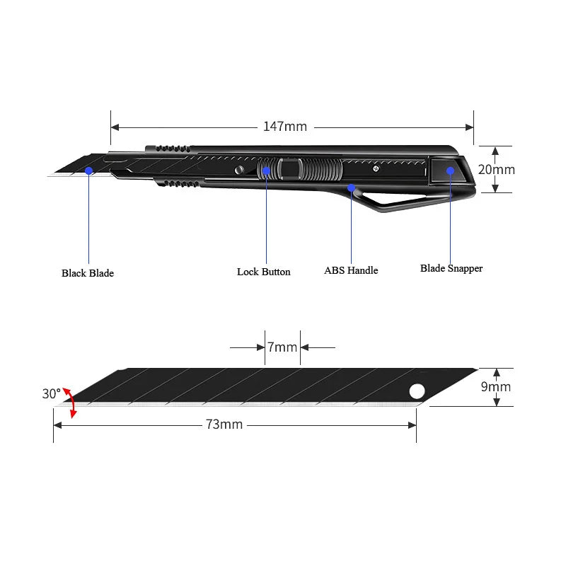 9mm Utility Knife Box Cutter,30 Degree Angle Sharp Precise Carbon Steel Blades Self Locking Cardboard Package Cutting Opener