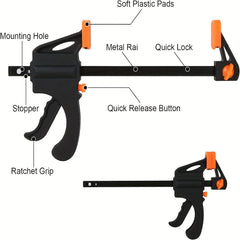 12 Inch Bar Clamps for Woodworking, Quick Grip Clamps Trigger Clamp One Handed Ratchet Clamp, Mini Small Bar Clamp for Craft