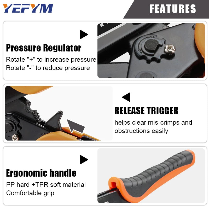 Crimping Tool for Insulated Terminals Wire AWG 20-10 (0.5-6mm²) RV/SV/FDD/MDD Connectors Ratchet Electrical Pliers HX-30J