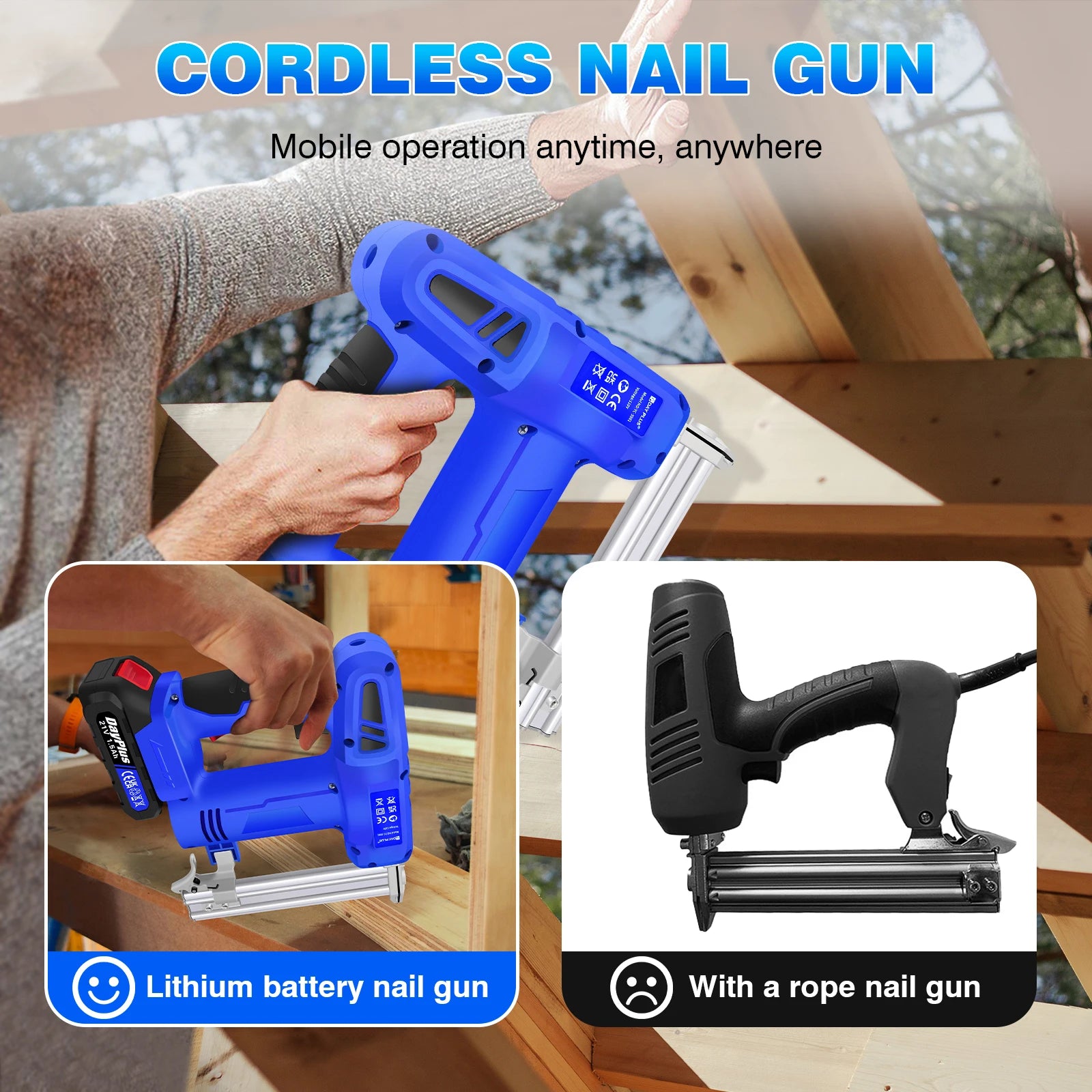 DayPlus 21V 2-in-1 Cordless Nailer & Stapler, Li-ion Battery Nail Gun Kit with Charger, 500 Nails+Staples for Home Woodworking DIY