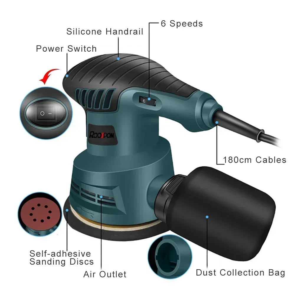 Electric Sander 300W  Machine Random Orbital Polisher 110V&220V Variable Speed Sander with 125mm Sandpaper Car Polishing Machine