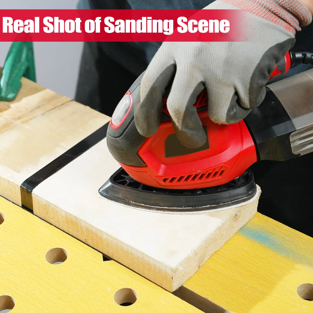 Detail Sander 1.6A 200W 14000 RPM Compact Sander Efficient Dust Collection System with 2pcs Polishing Pads 20pcs Sandpapers