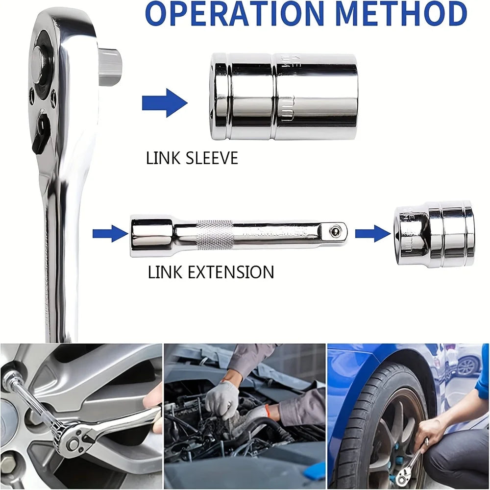 12pcs 1/4 Inch 6.3MM Ratchet Socket Wrench Set, Drive Socket Set with 10 Sockets 4-13mm and 2 Way Quick Released Ratchet Handle