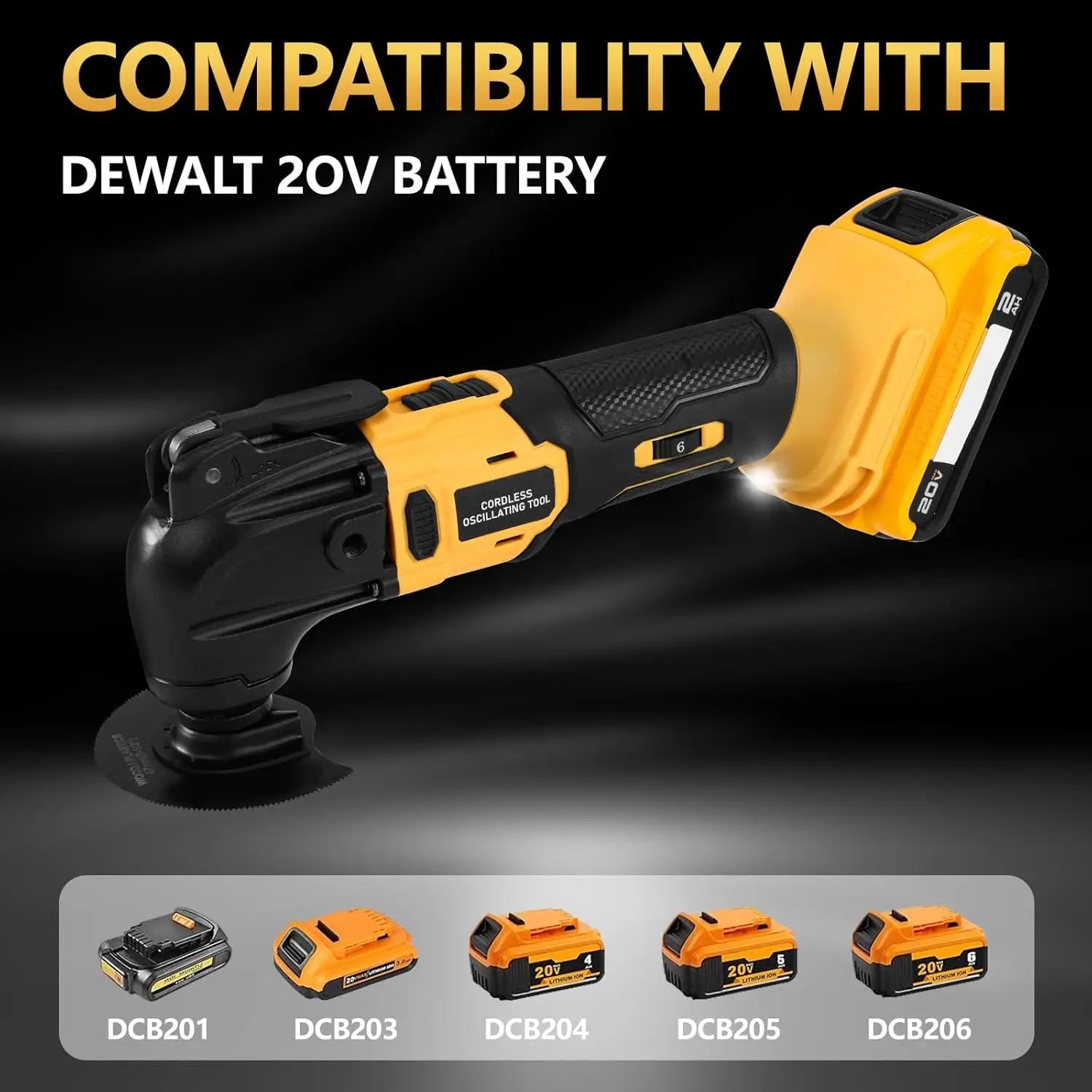 Oscillating Multi Tool Brushless Multi-Tool with 23PCS tips 6 Variable Speed for Cutting Scraping Sanding for DeWalt 20V Battery