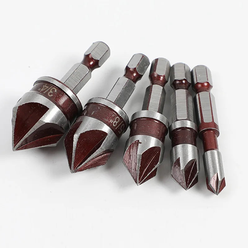 Metal Drills Five Blade Chamfering Machine Hexagonal Handle Drill Bit Woodworking Drilling Special Drill Bit Tool Parts Bit Set