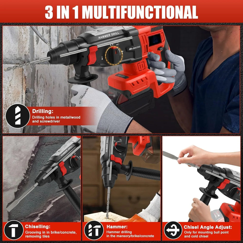 Rotary Hammer Drill For Mi.lwaukee M18 2.6J Hammer Drill With 4 Modes 360° Rotating Handle SDS-Plus Chuck Brushless Motor