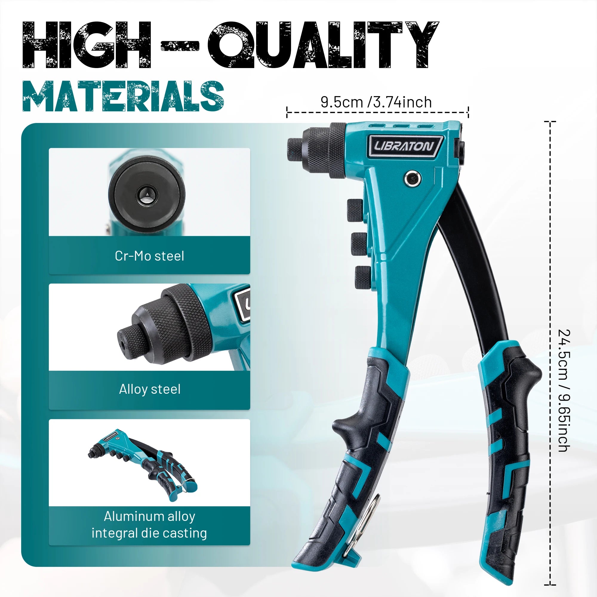 LIBRATON 140pcs Heavy-Duty Rivet Gun Professional Pop Rivet Gun Set Manual Riveting Tool for Metal, Wood and Plastic